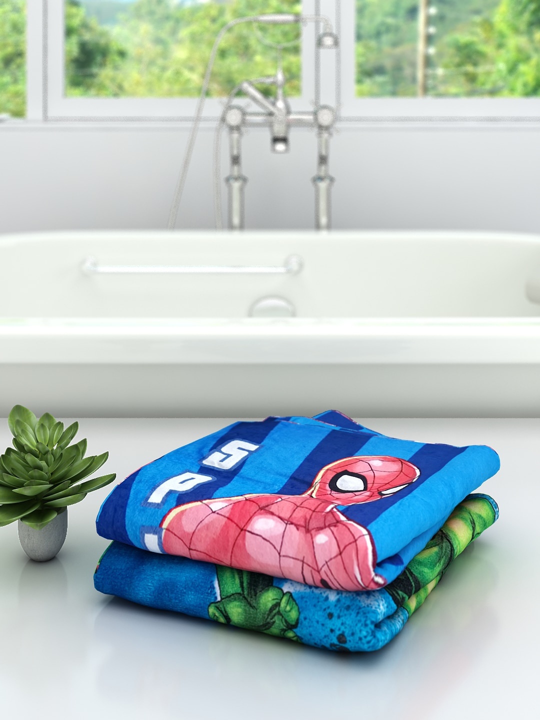 

Marvel Kids Set Of 2 Avengers Printed 350 GSM Bath Towels, Blue