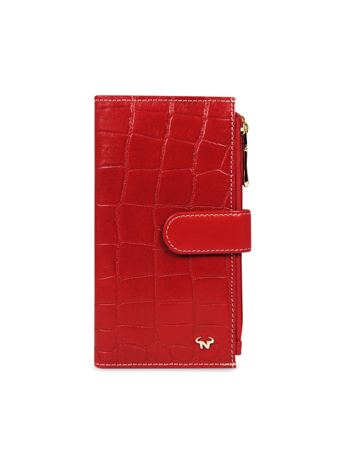 

CALFNERO Women Animal Textured Leather Three Fold Wallet, Red