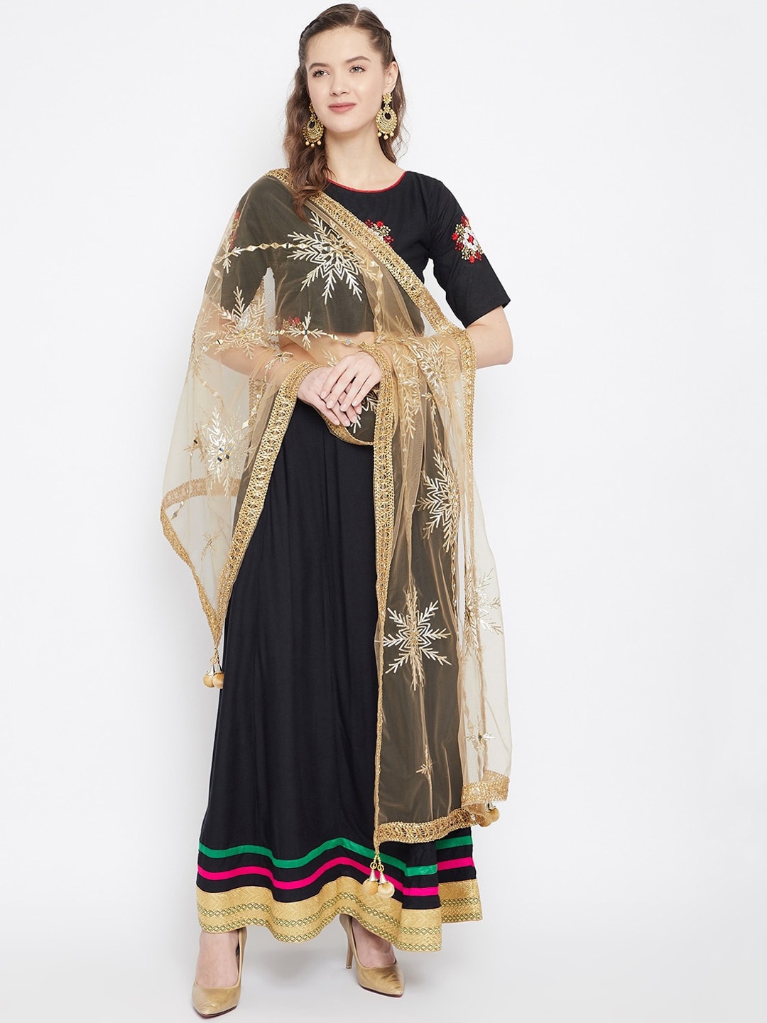 

Clora Creation Gold-Toned & Silver-Toned Embroidered Dupatta