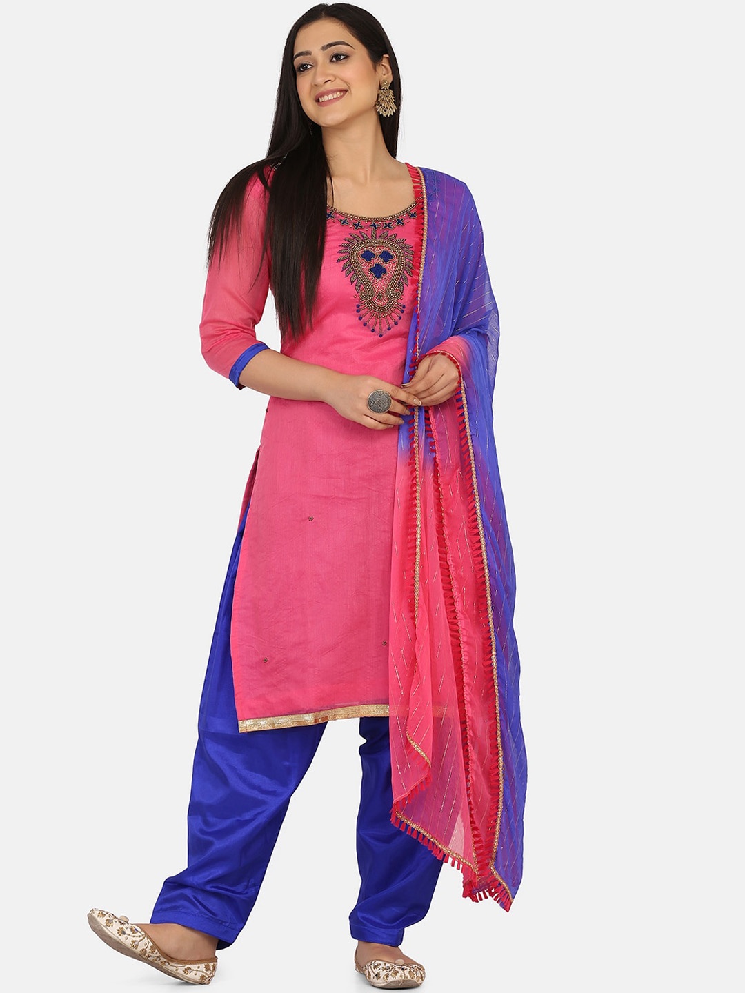 

Shaily Pink & Blue Cotton Blend Unstitched Dress Material