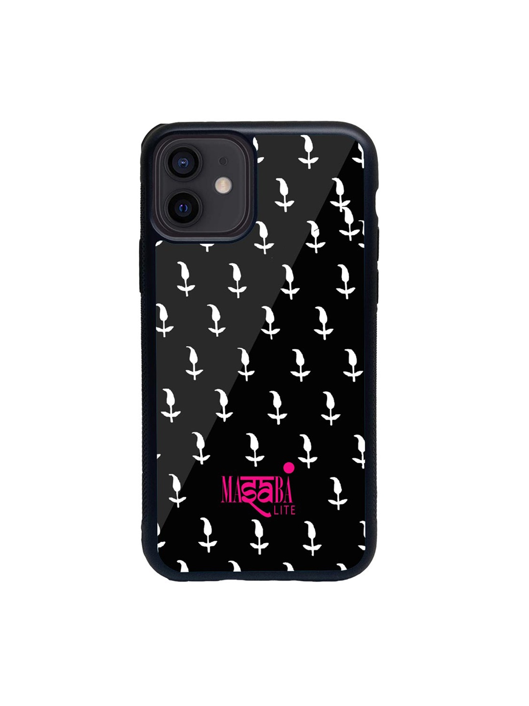 

macmerise Black & White Masaba Leaf Motif Glass iPhone 12 Mini Phone Case