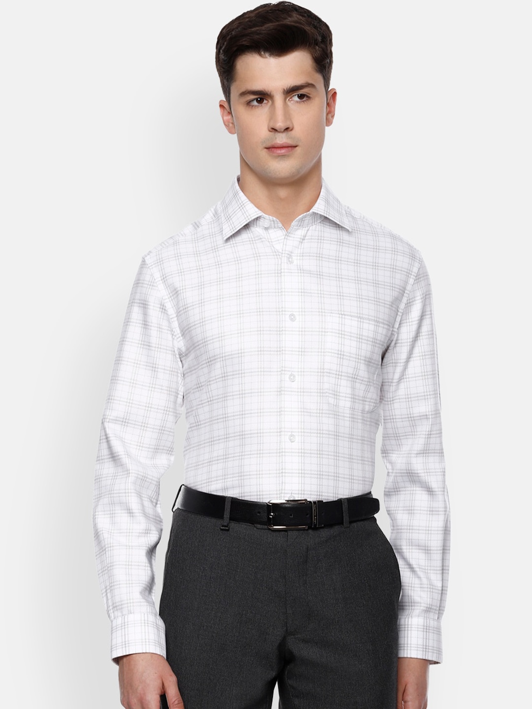 

Louis Philippe Permapress Men White Checked Wrinkle Free Casual Shirt