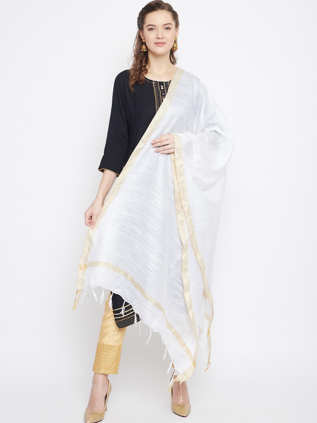 

Clora Creation White & Gold-Toned Solid Dupatta