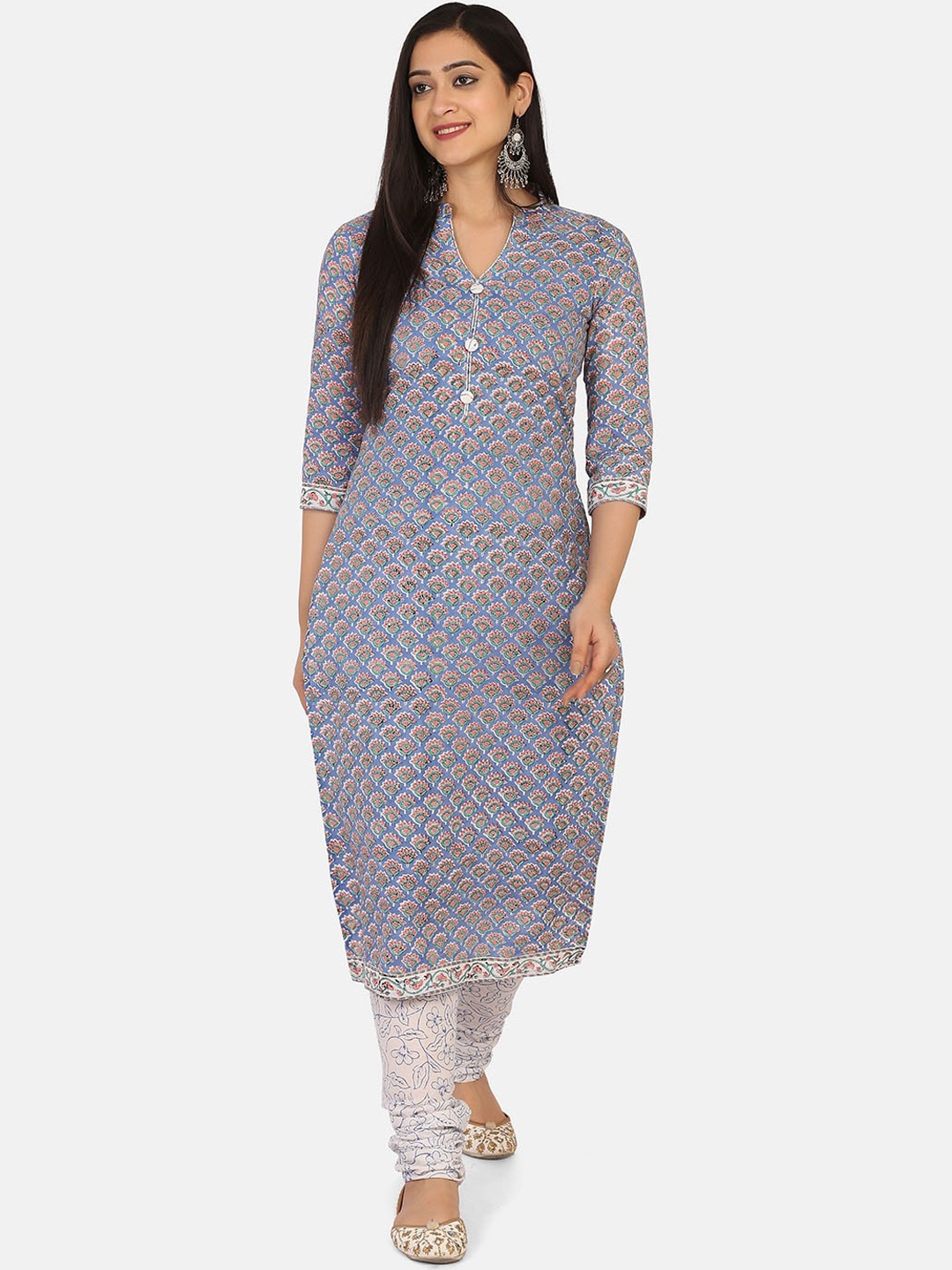 

Shaily Blue & White Pure Cotton Unstitched Dress Material