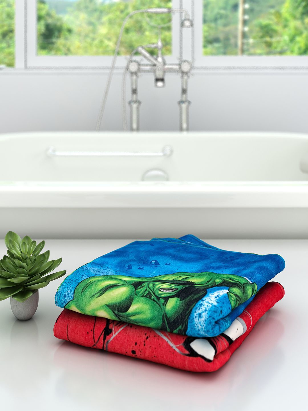 

Athom Trendz Marvel Kids Set Of 2 Printed 350 GSM Bath Towels, Red