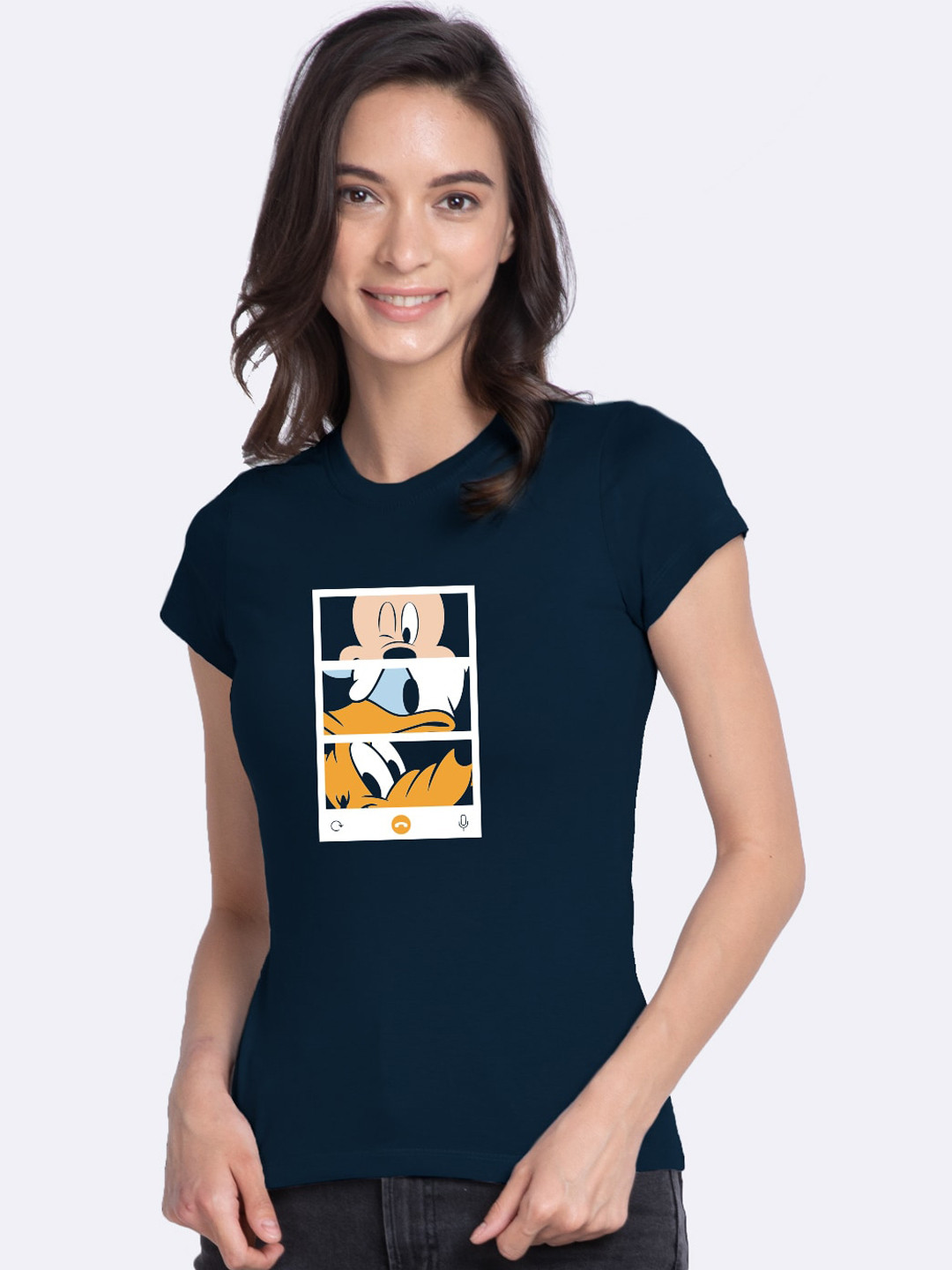 

Bewakoof Women Blue Printed Round Neck T-shirt