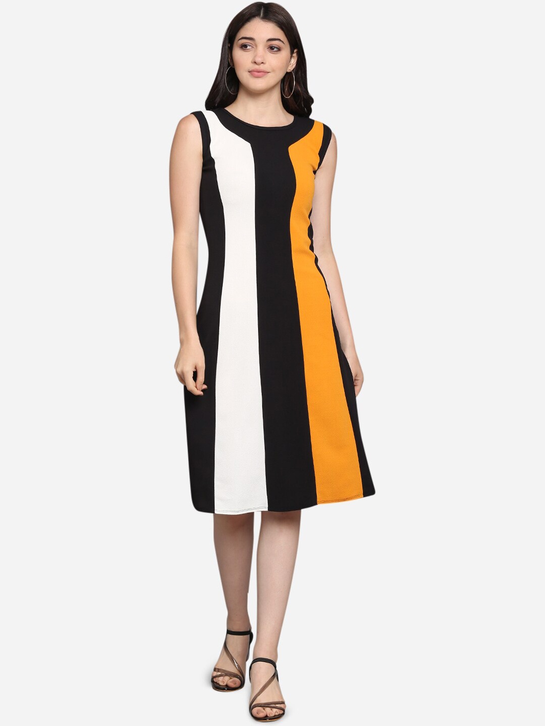 

PURVAJA Women Black & Yellow Colourblocked Sheath Dress