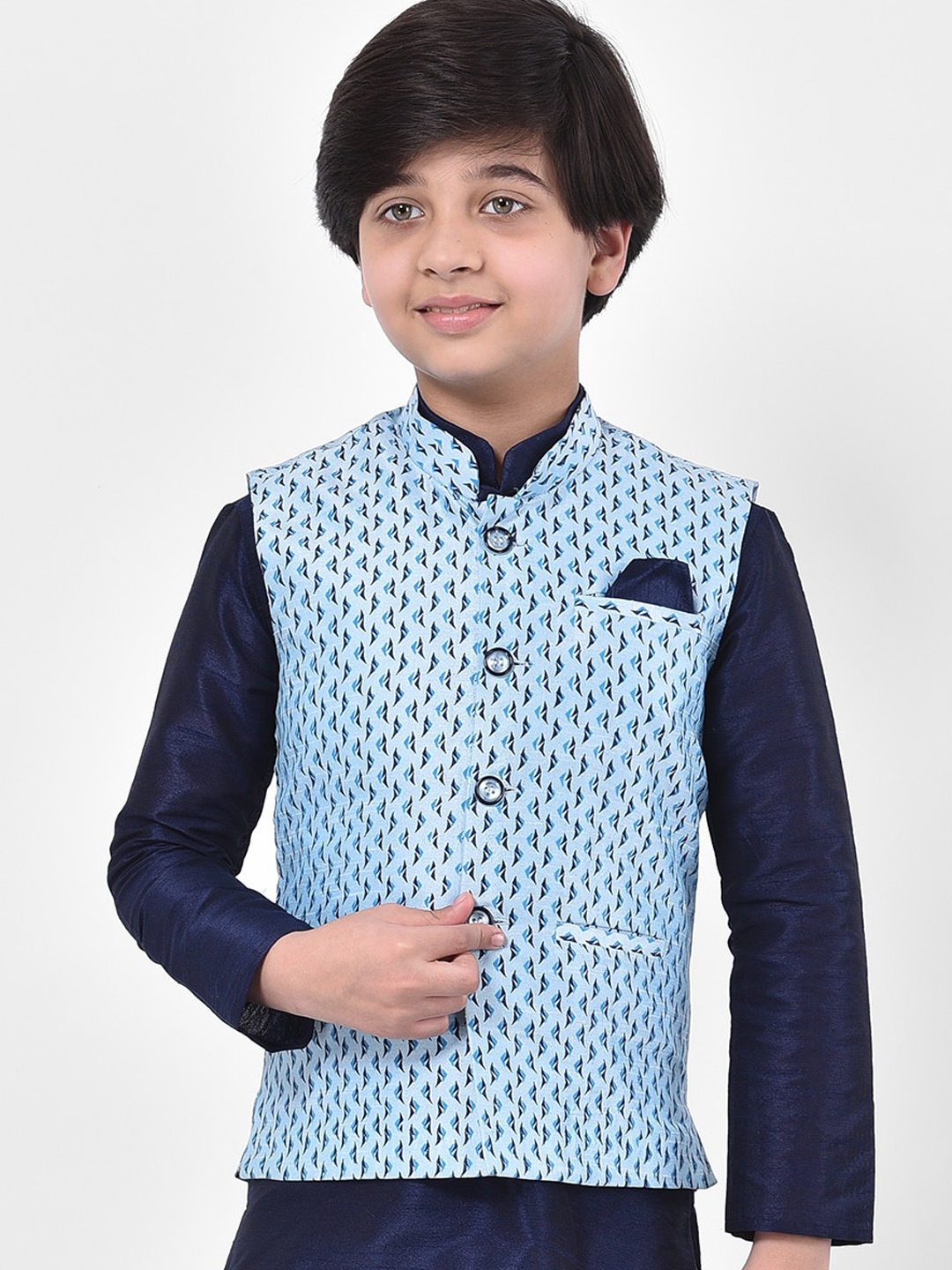 

DEYANN Boys Blue Printed Nehru Jacket
