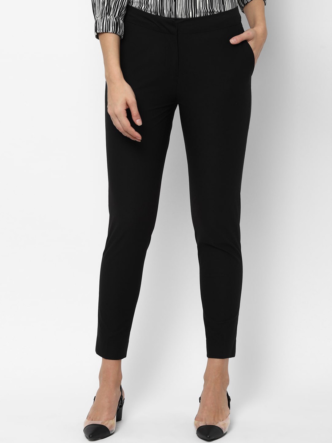 

Allen Solly Woman Women Black Slim Fit Solid Regular Trousers