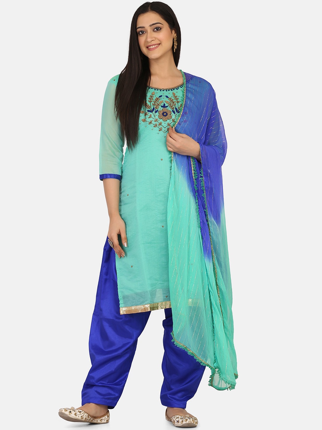 

Shaily Sea Green & Blue Cotton Blend Unstitched Dress Material