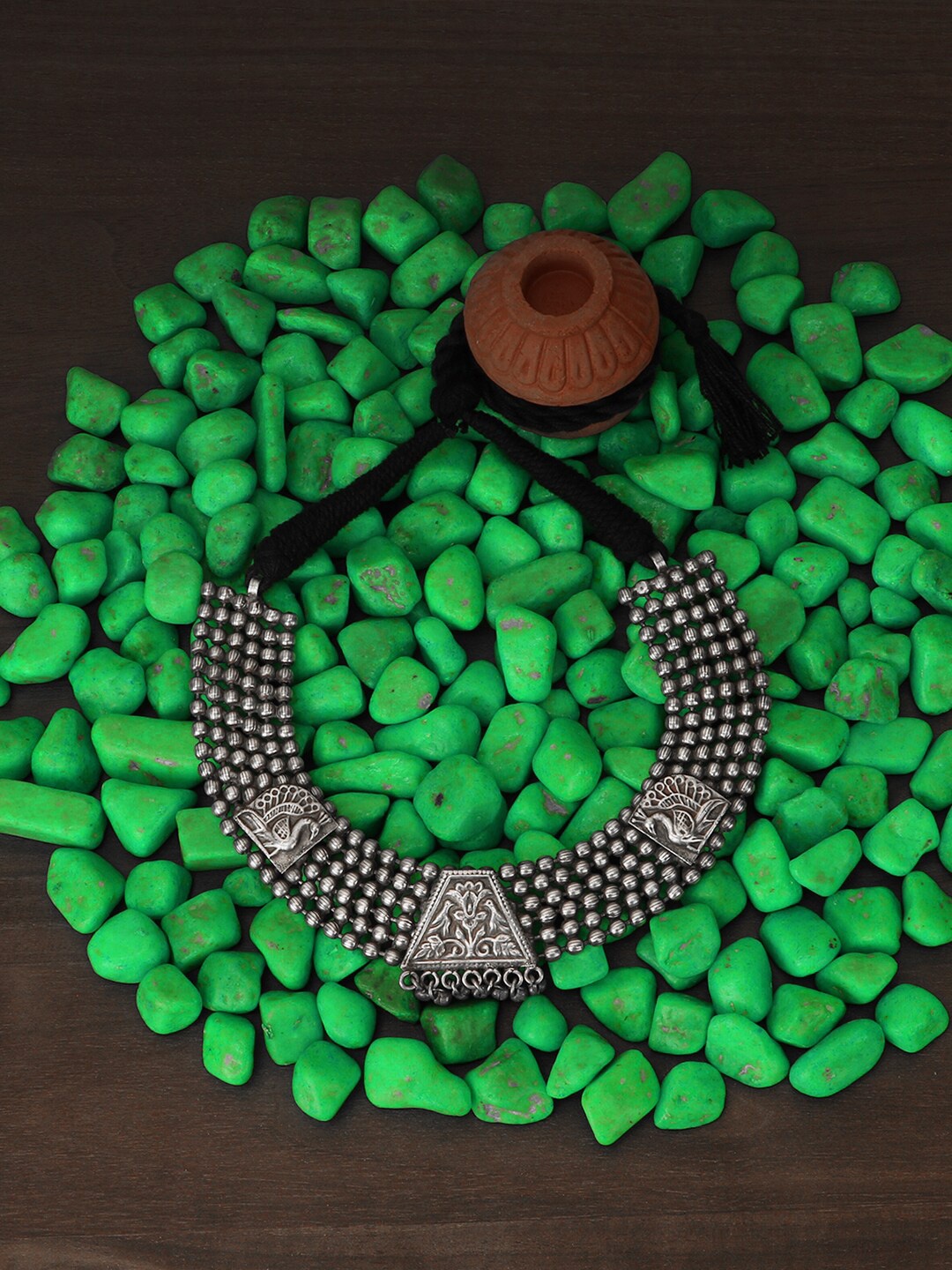 

Adwitiya Collection Silver-Toned & Black Brass Silver-Plated Oxidised Necklace
