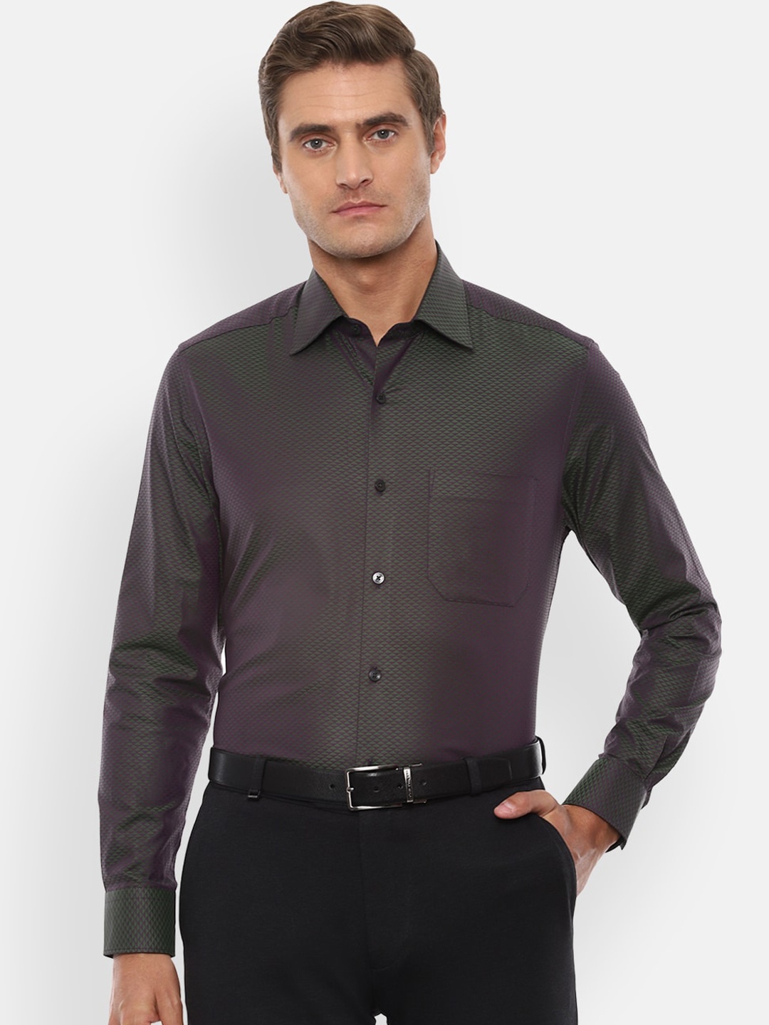 

Louis Philippe Men Green Self Design Casual Shirt