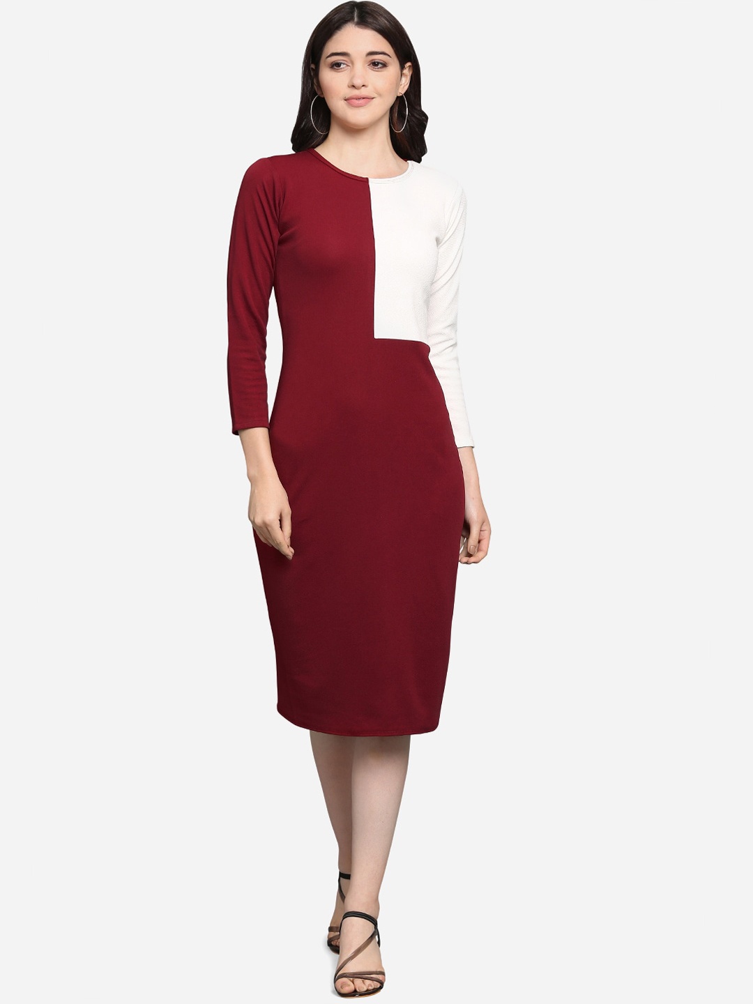 

PURVAJA Women Maroon Colourblocked Sheath Dress
