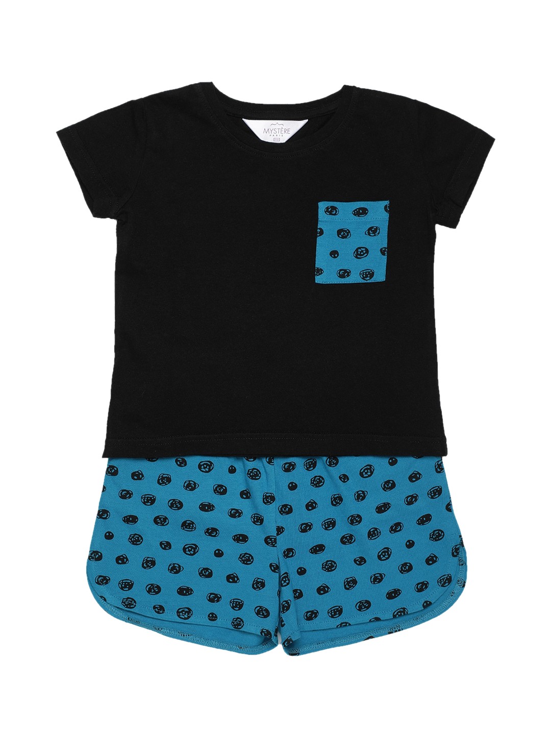 

Mystere Paris Girls Blue & Black Solid Night suit
