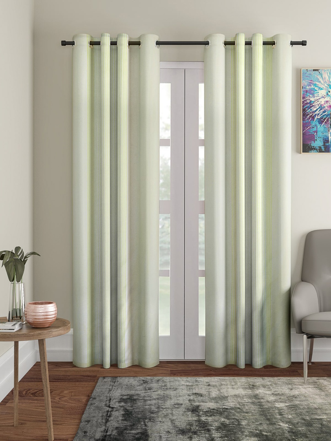 

ROMEE Green & Cream-Coloured Set of 2 Room Darkening Door Curtains