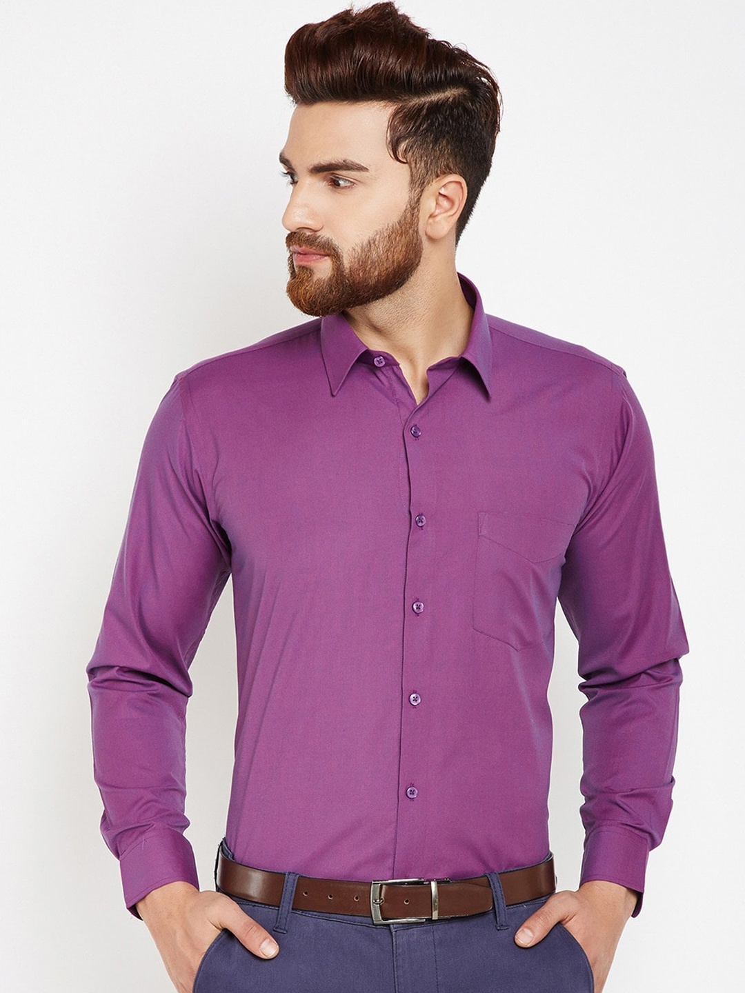 

Hancock Men Purple Slim Fit Solid Casual Shirt