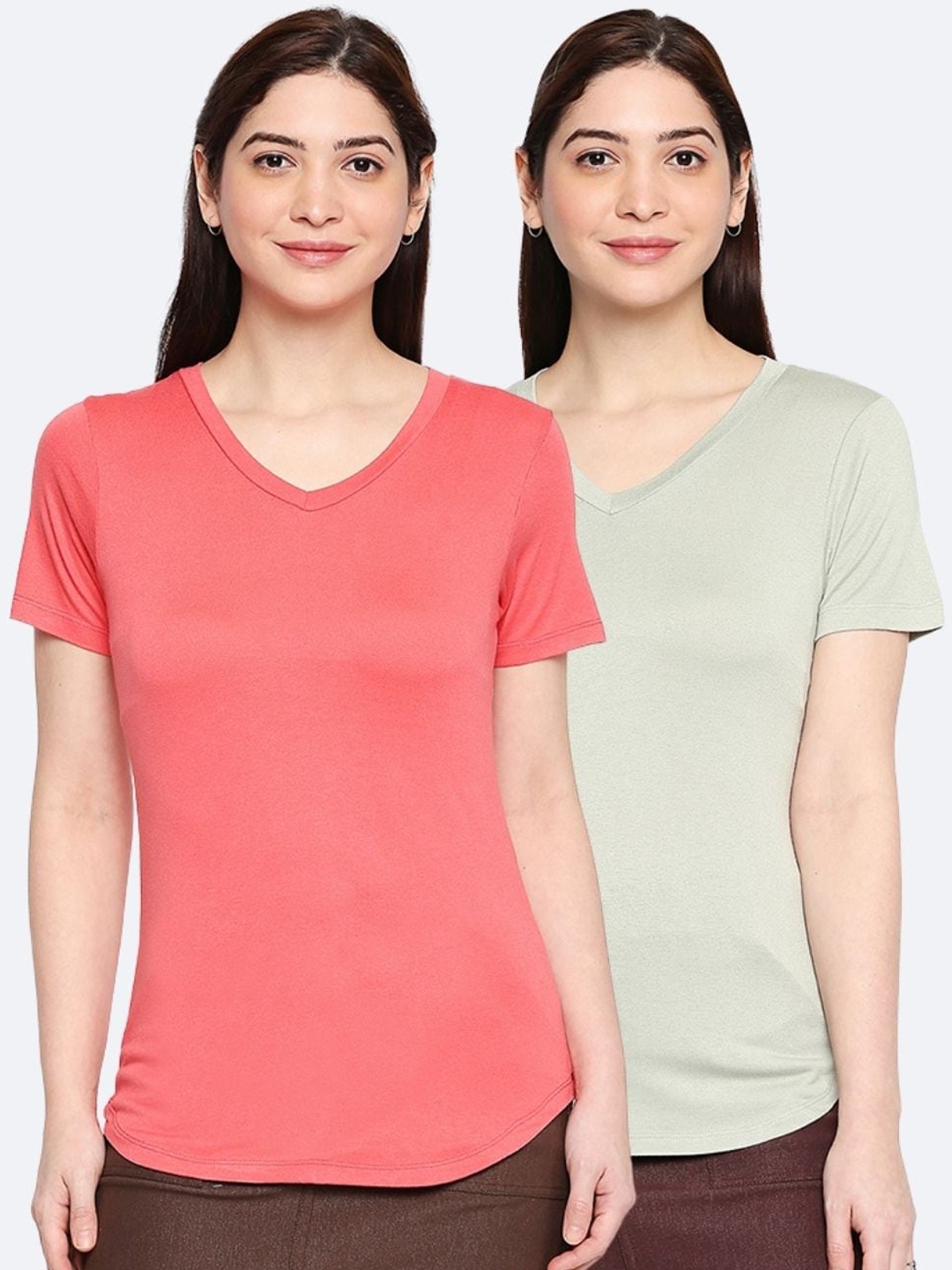

inocenCia Women Pack of 2 V-Neck T-shirt, Coral