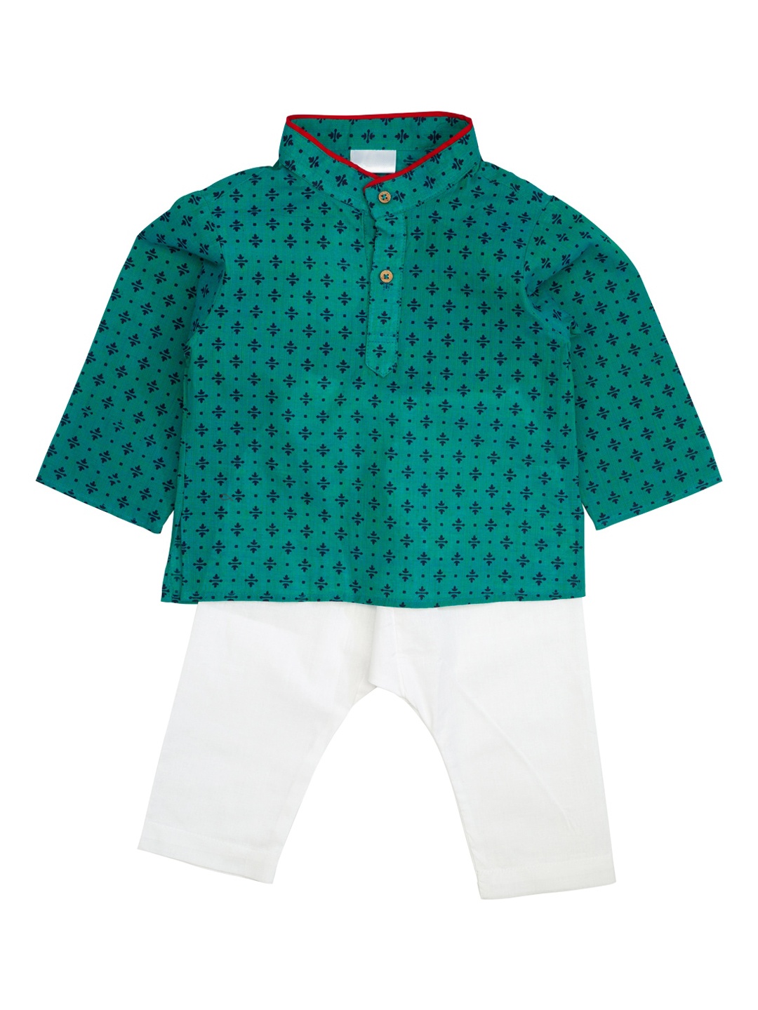 

MeeMee Boys Green & White Printed Kurta with Pyjamas