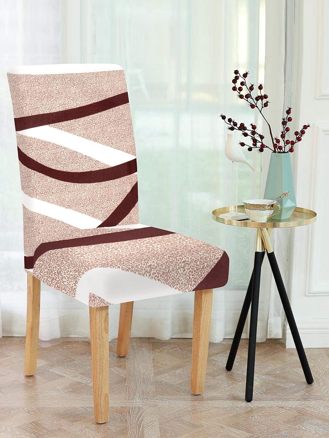 

Cortina Set of 6 Peach Coloured & Maroon Abstract Printed Chair Covers