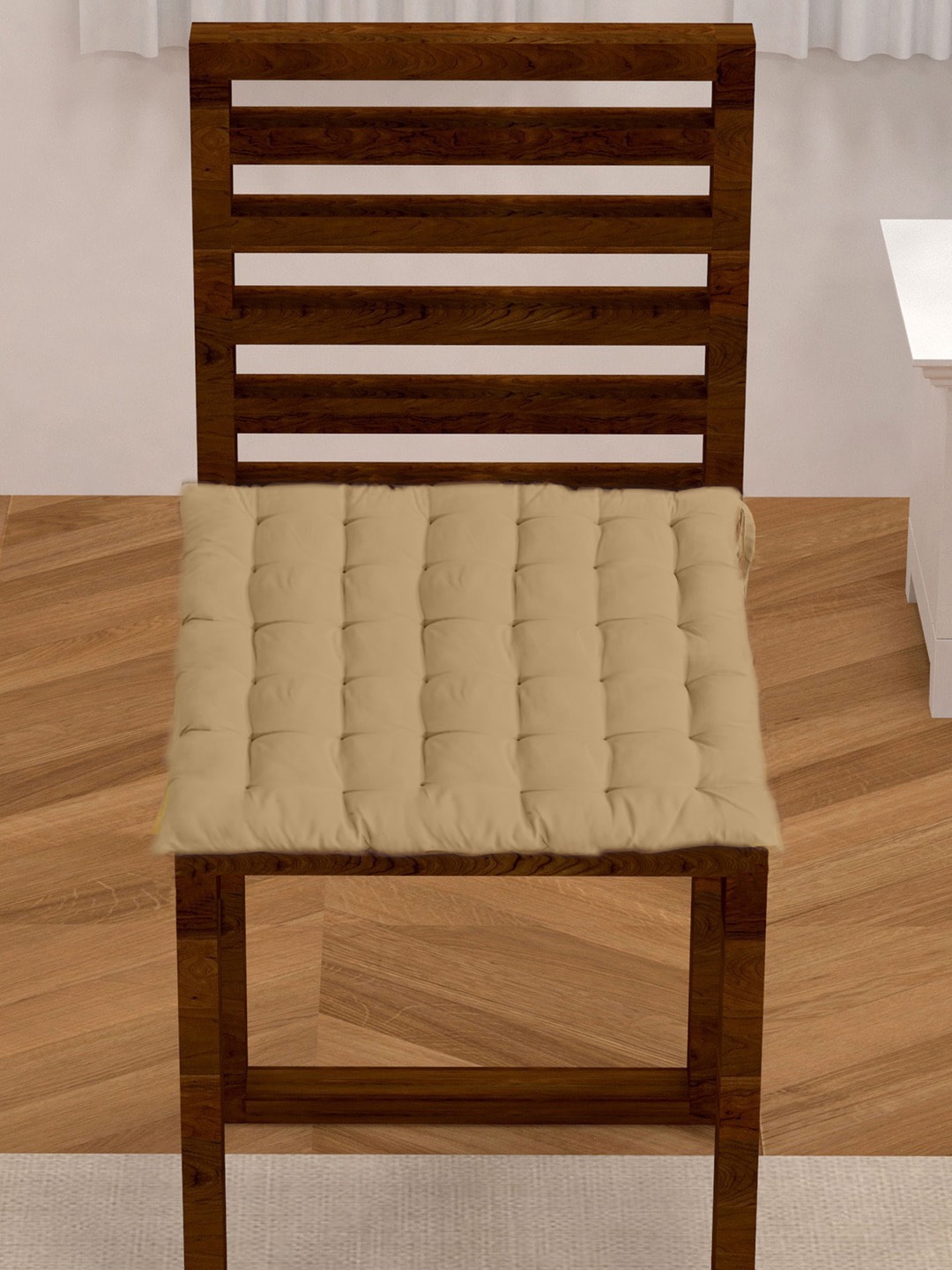 Lushomes Beige Solid Cotton Chair Pad