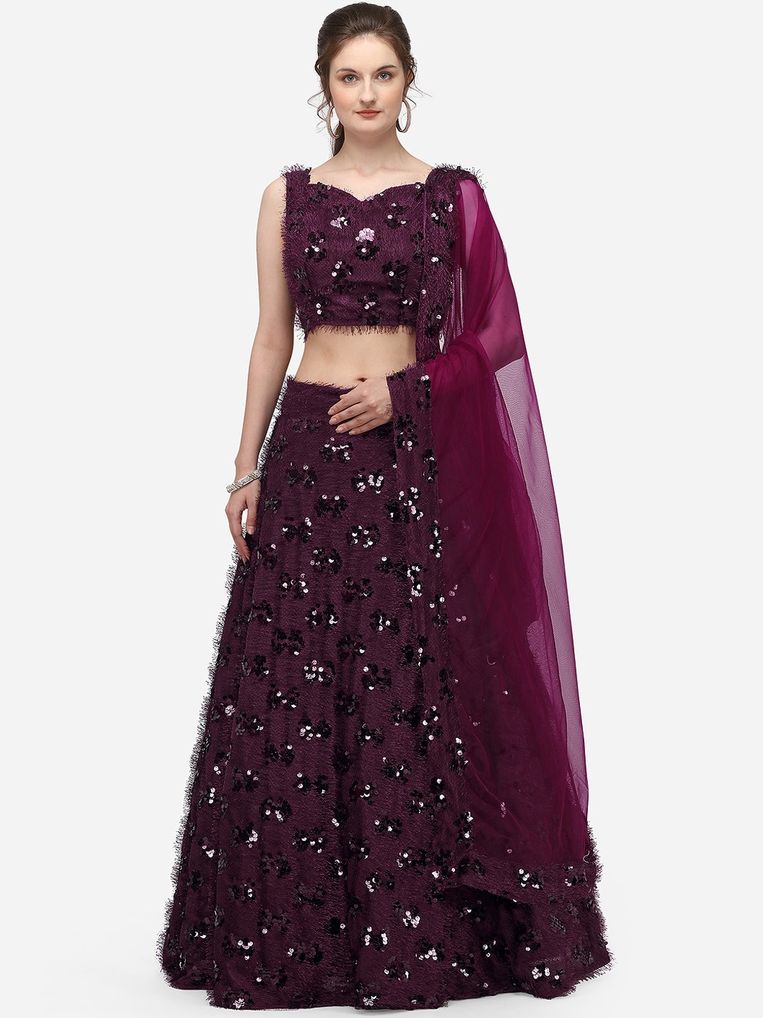 

JATRIQQ Purple Semi-Stitched Lehenga & Blouse with Dupatta