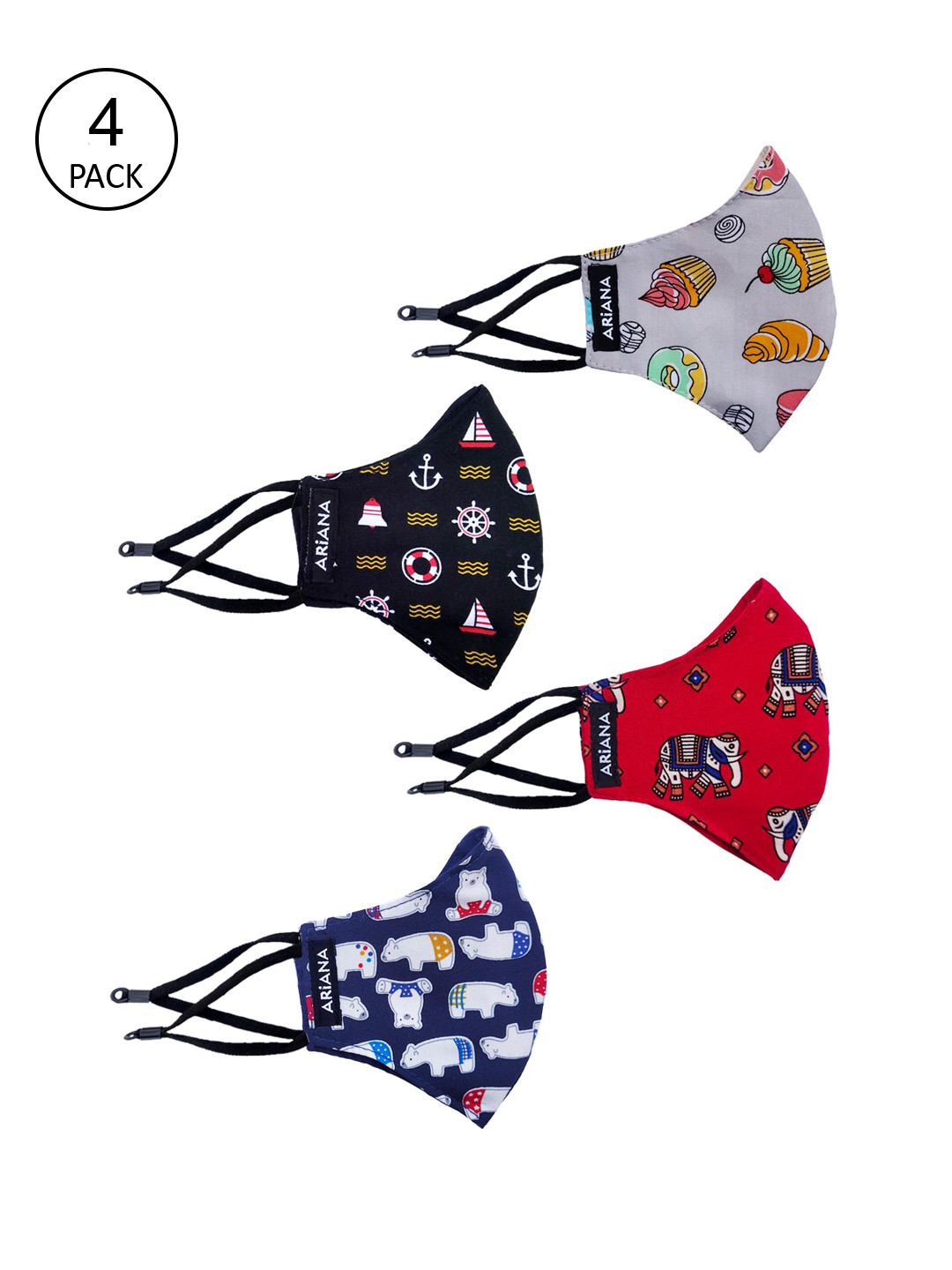 

Ariana Unisex Kids Pack Of 4 Multicoloured Printed 2-Ply Reusable Cloth Masks, Multi