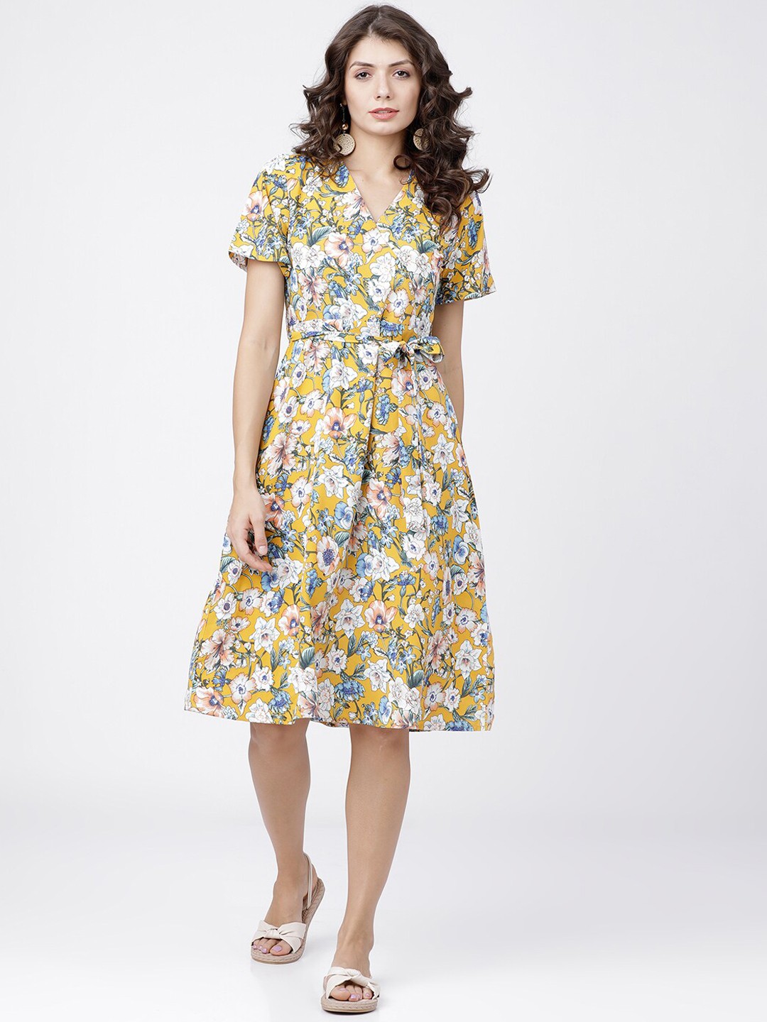 

Tokyo Talkies Women Mustard Printed Wrap Dress
