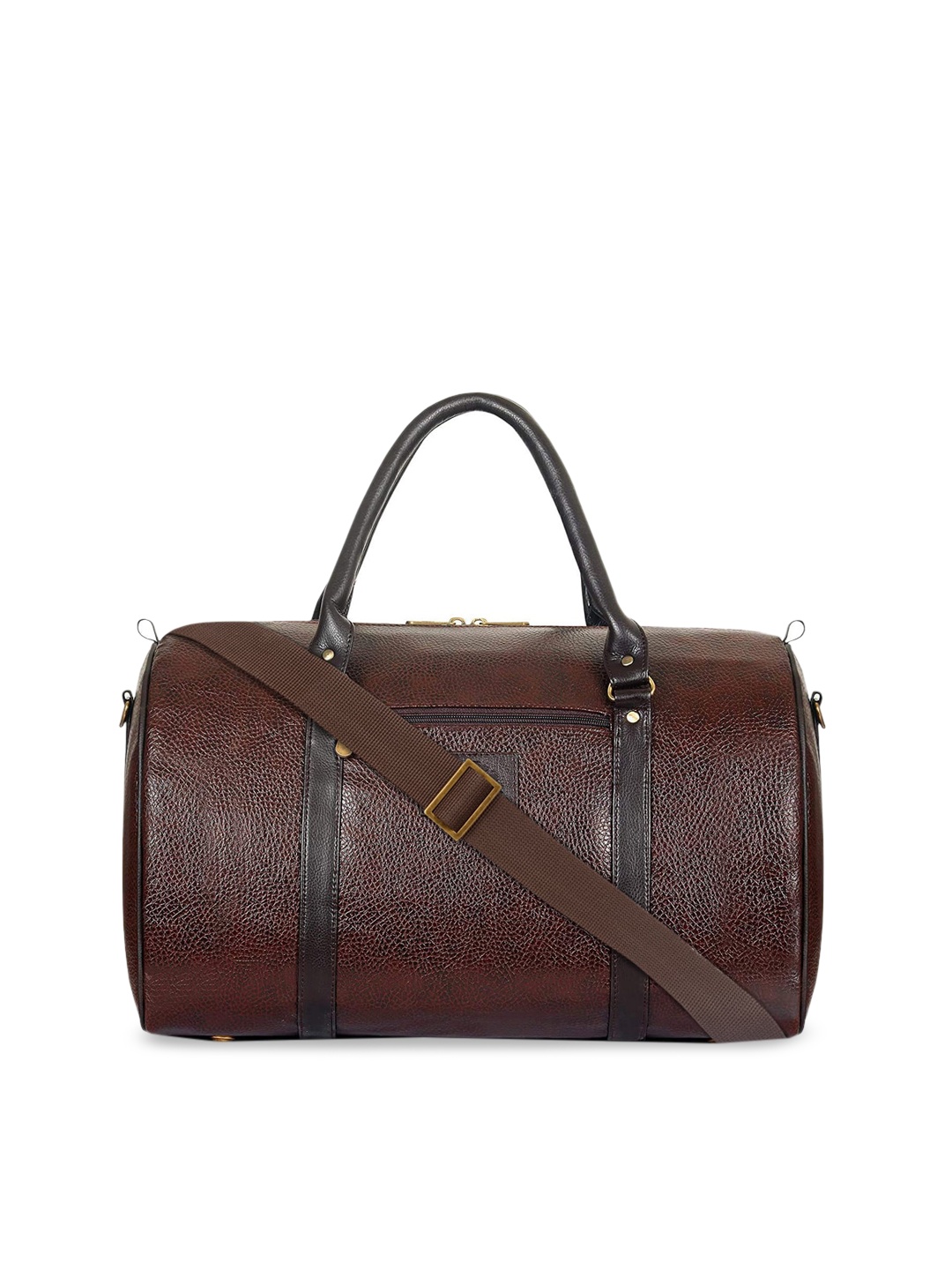 THE CLOWNFISH Unisex Brown Textured Vegan Leather Duffel Bag
