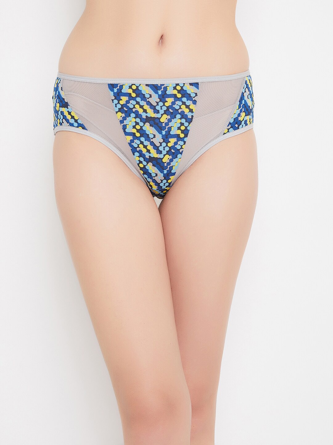 

Clovia Women Grey & Blue Printed Hipster Briefs PN2670O01S
