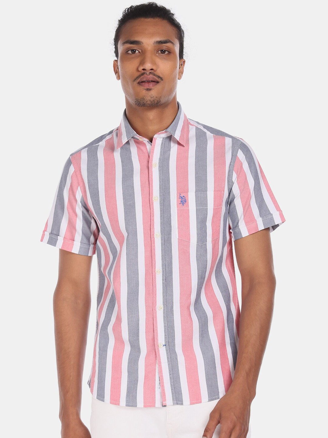 

U.S. Polo Assn. Men Red & Blue Regular Fit Striped Casual Shirt