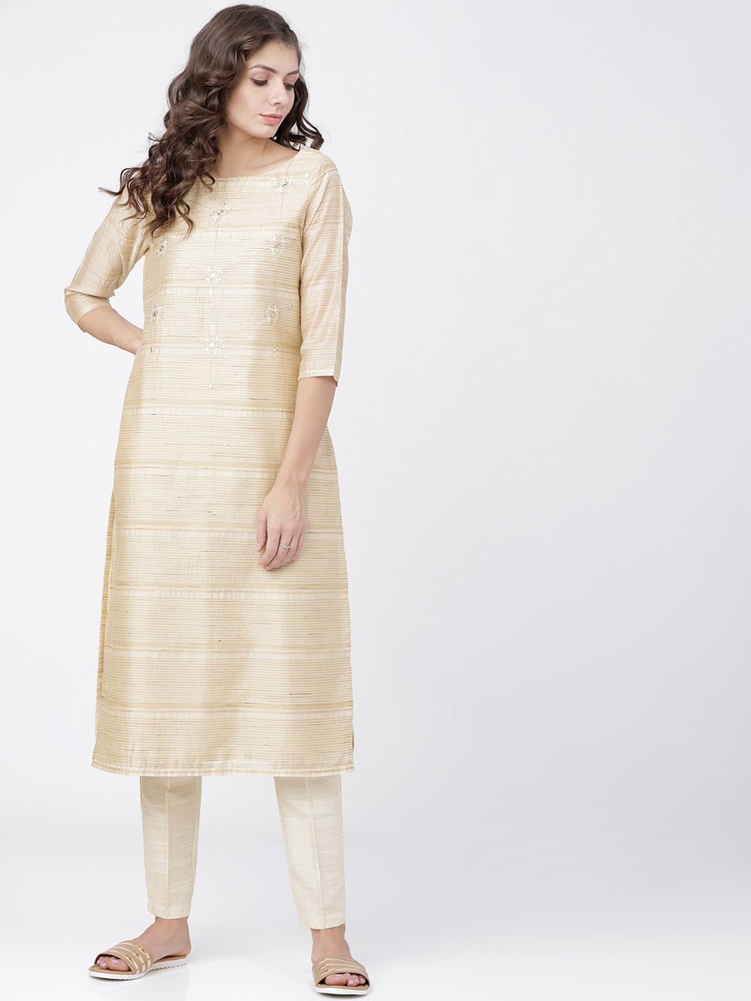 

Vishudh Women Beige Straight Kurta