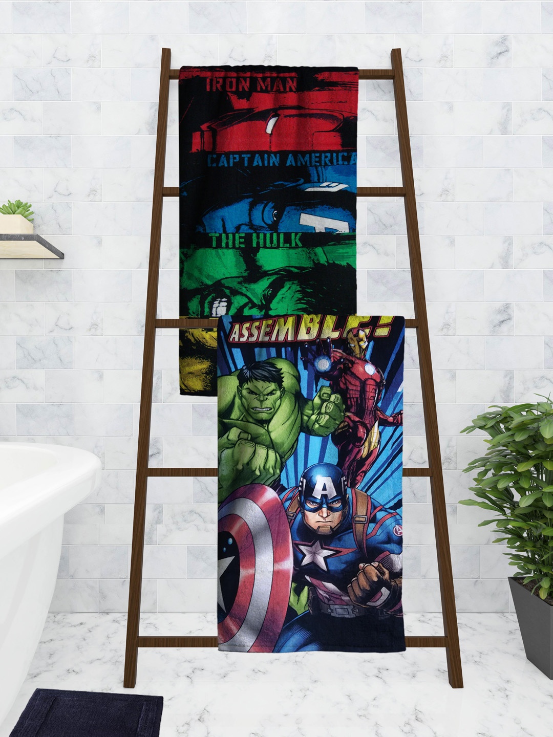 

Marvel Kids Set Of 2 Avengers Printed 350 GSM Bath Towels, Blue