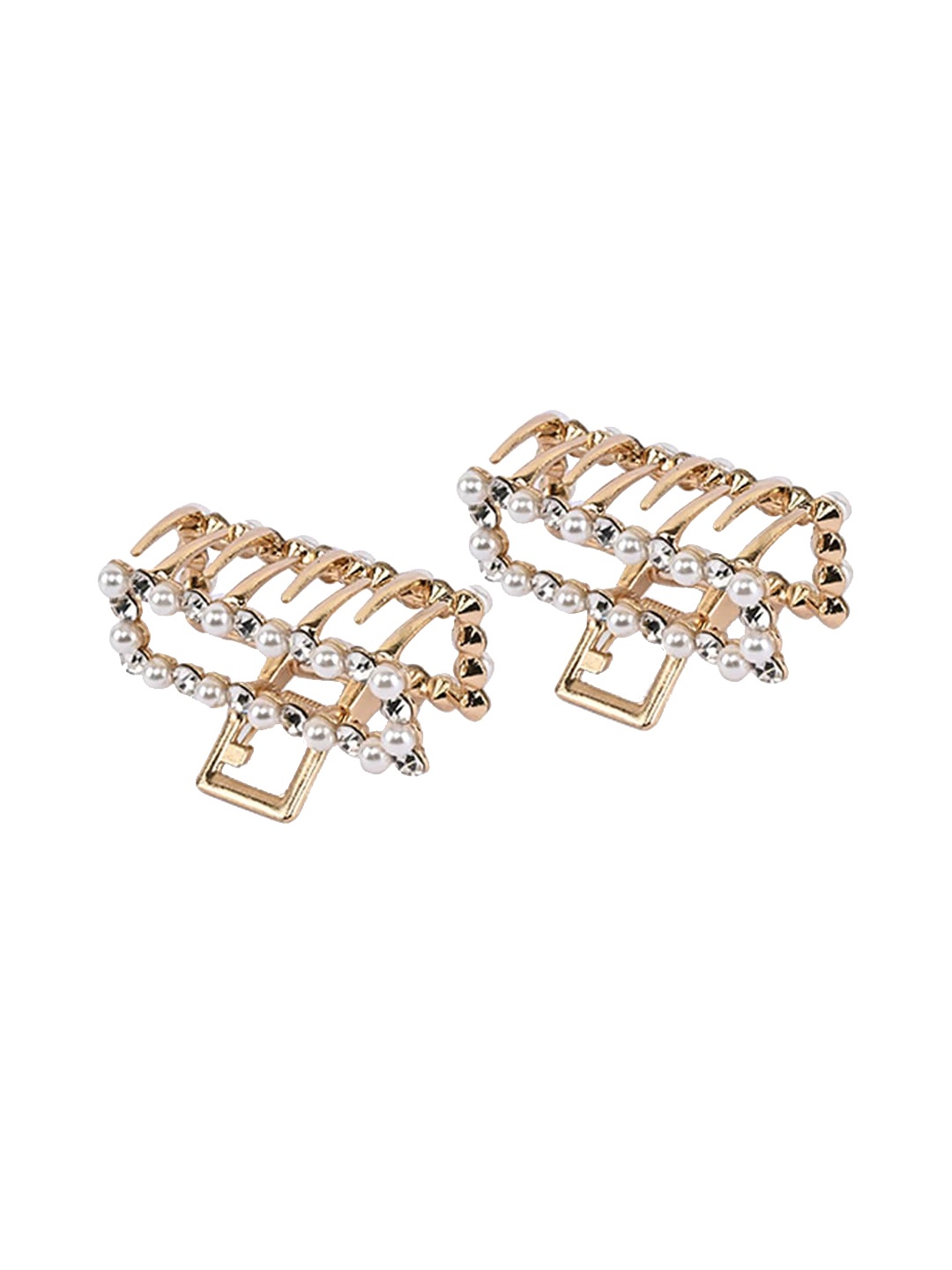 

BuckleUp Women Gold-Toned & White Set of 2 Embellished Claw Clip