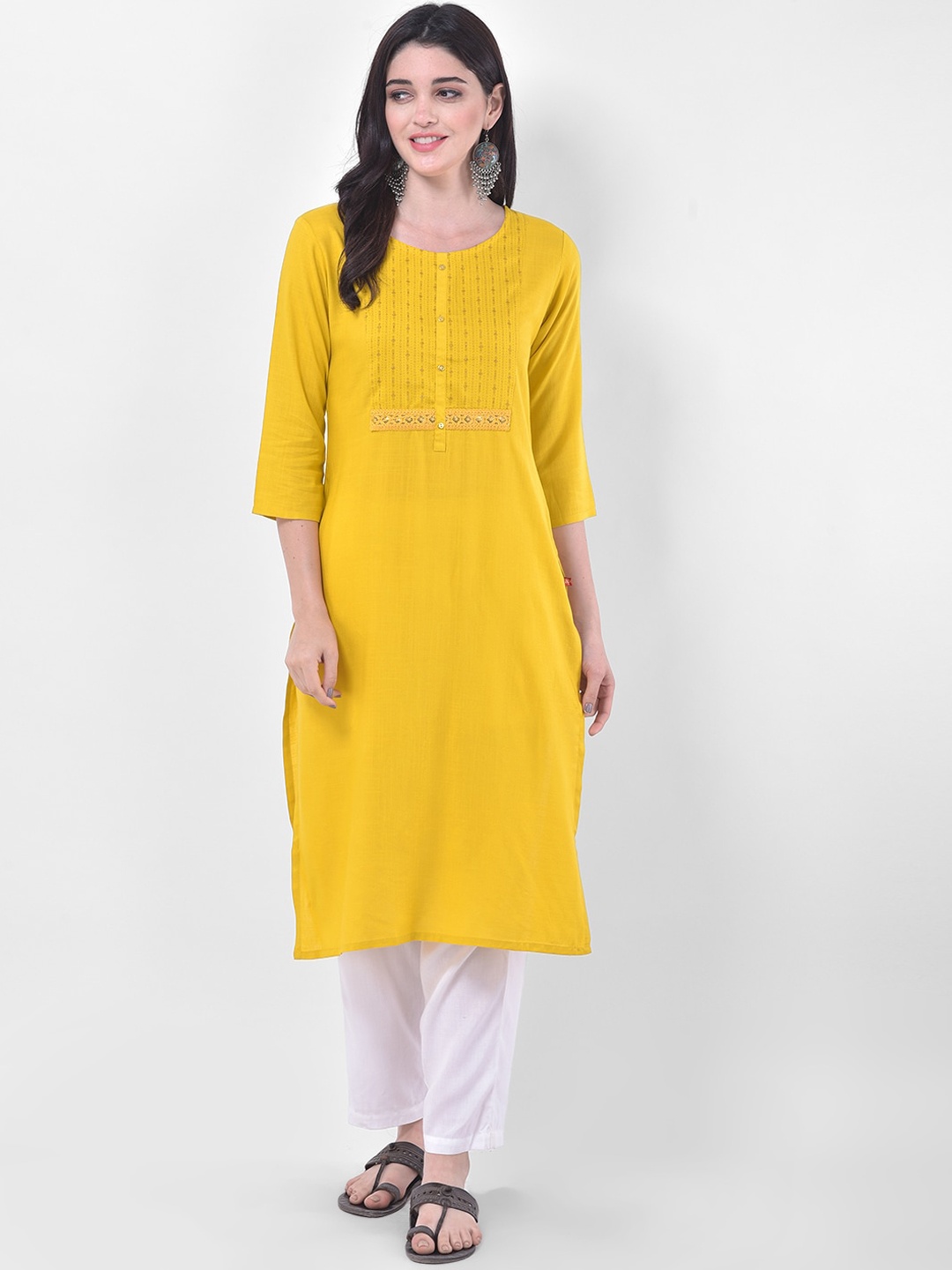 

Span Women Yellow Thread Work Kurta