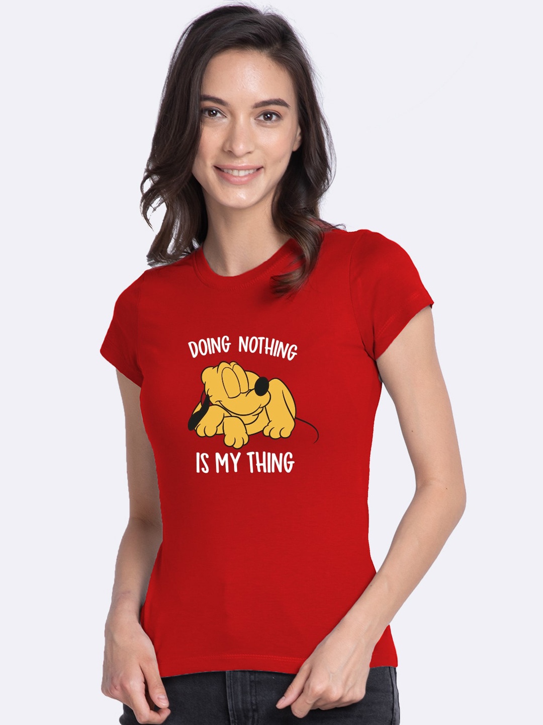 

Bewakoof Women Red Printed Round Neck Cotton Pure Cotton T-shirt