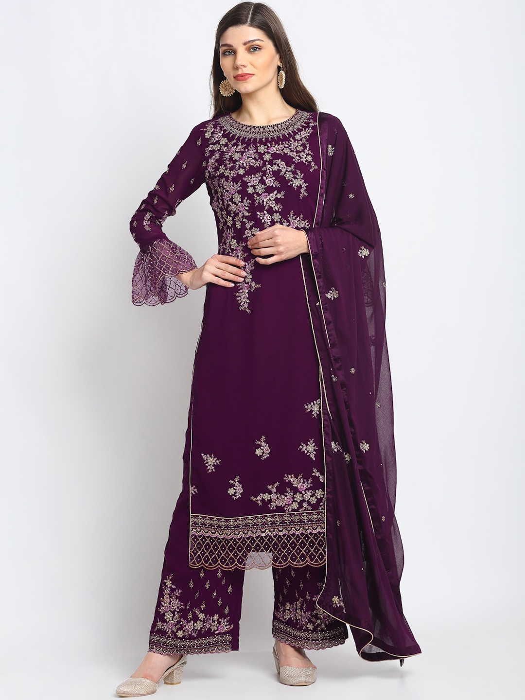 

Stylee LIFESTYLE Purple & Gold-Toned Poly Georgette Semi-Stitched Dress Material