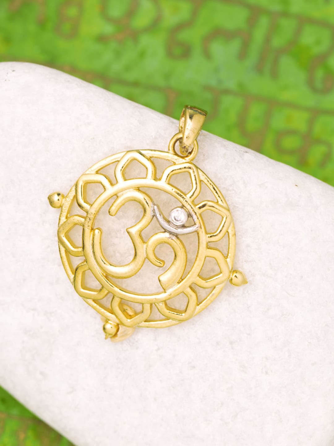 

Dare by Voylla Men Gold-Toned CZ-Studded Floral OM Pendant