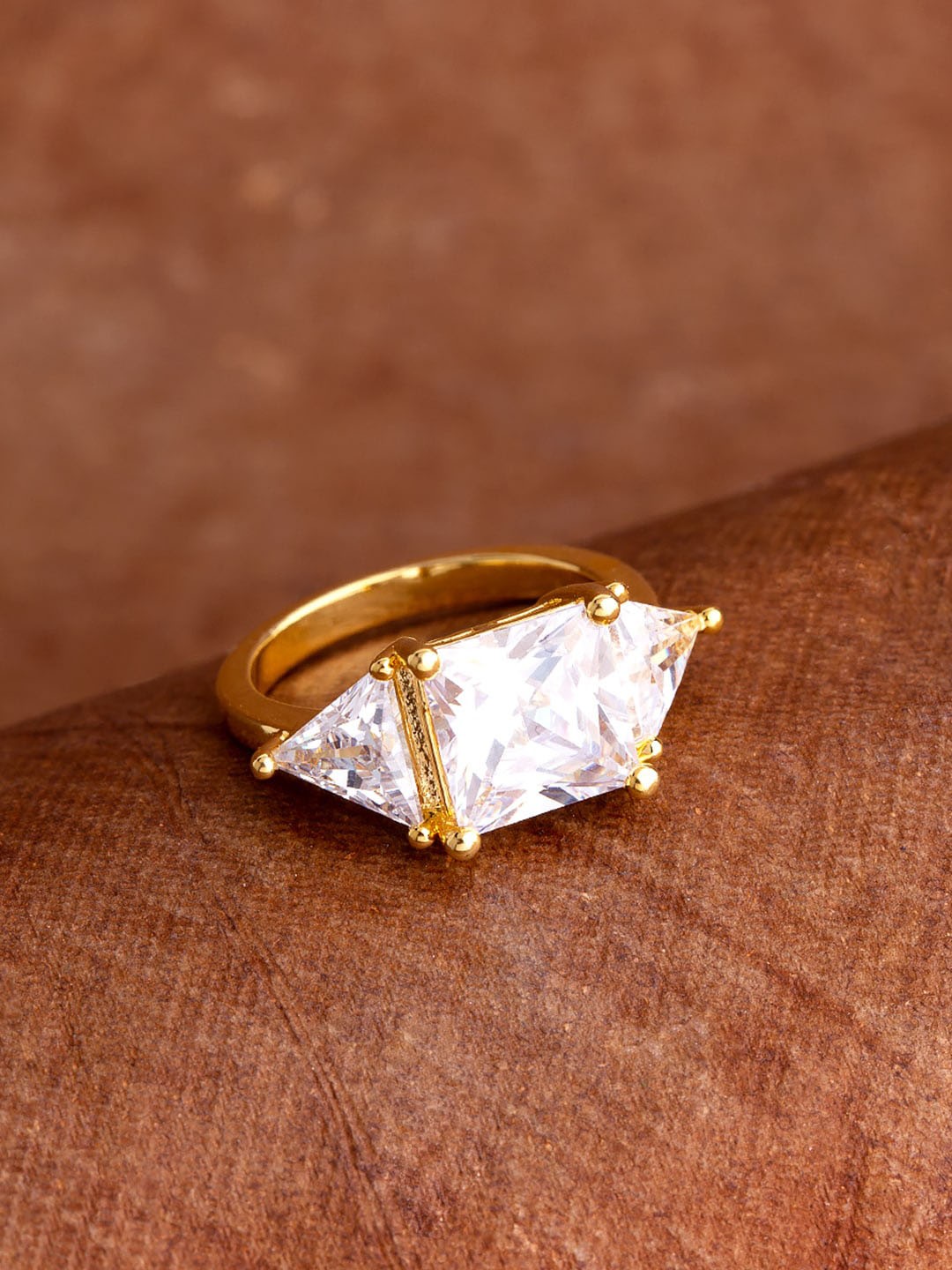 

Voylla Gold-Plated White CZ-Studded Finger Ring