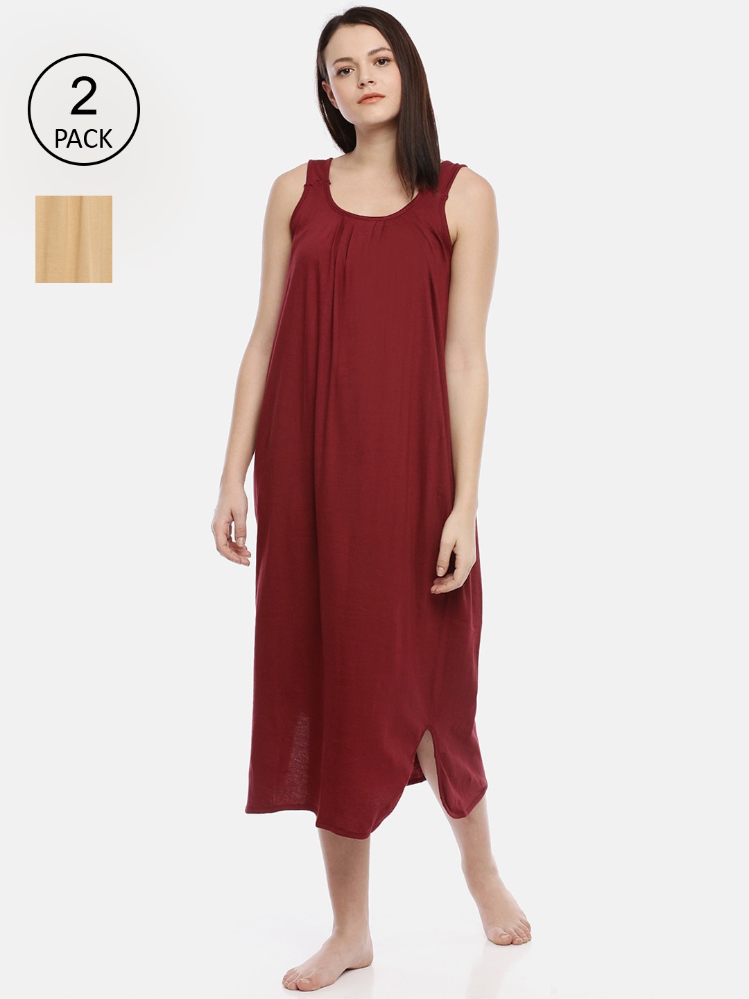 

GOLDSTROMS Pack Of 2 Solid Nightdress, Maroon