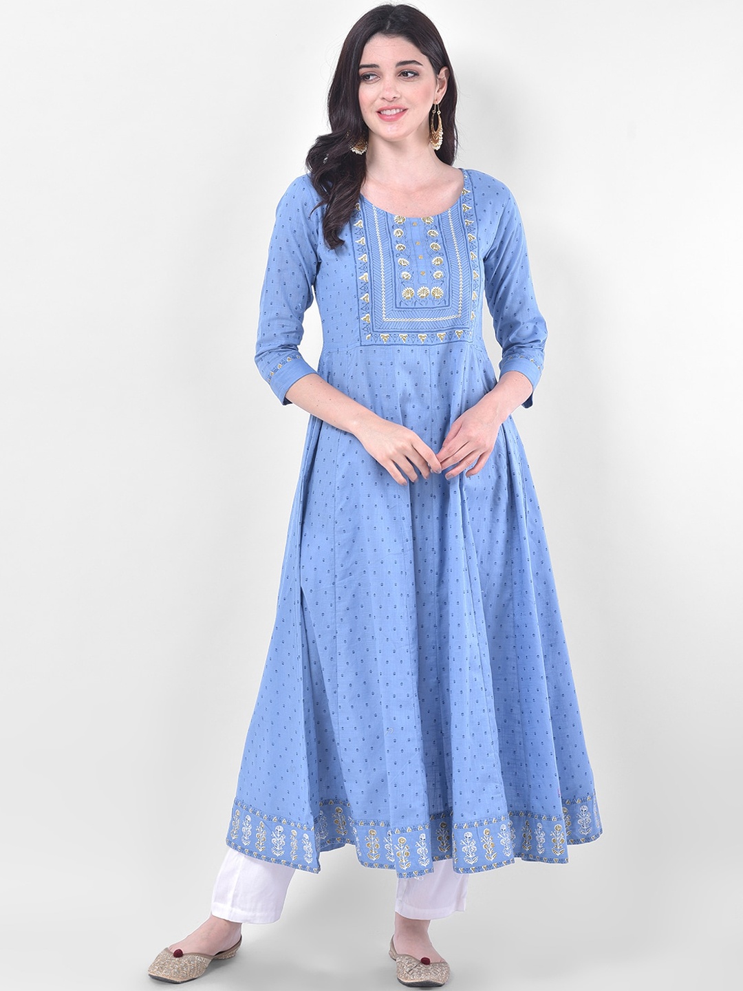 

Span Women Blue Thread Work Anarkali Kurta