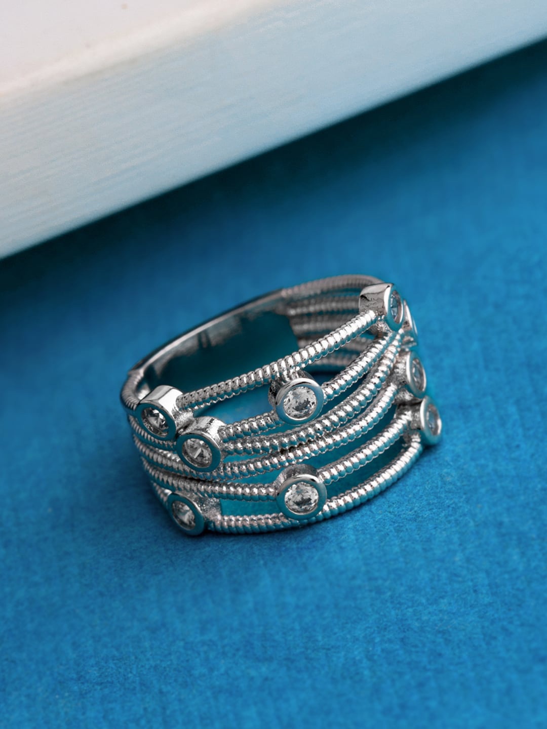 

Voylla Silver-Plated White Stone-Studded Finger Ring