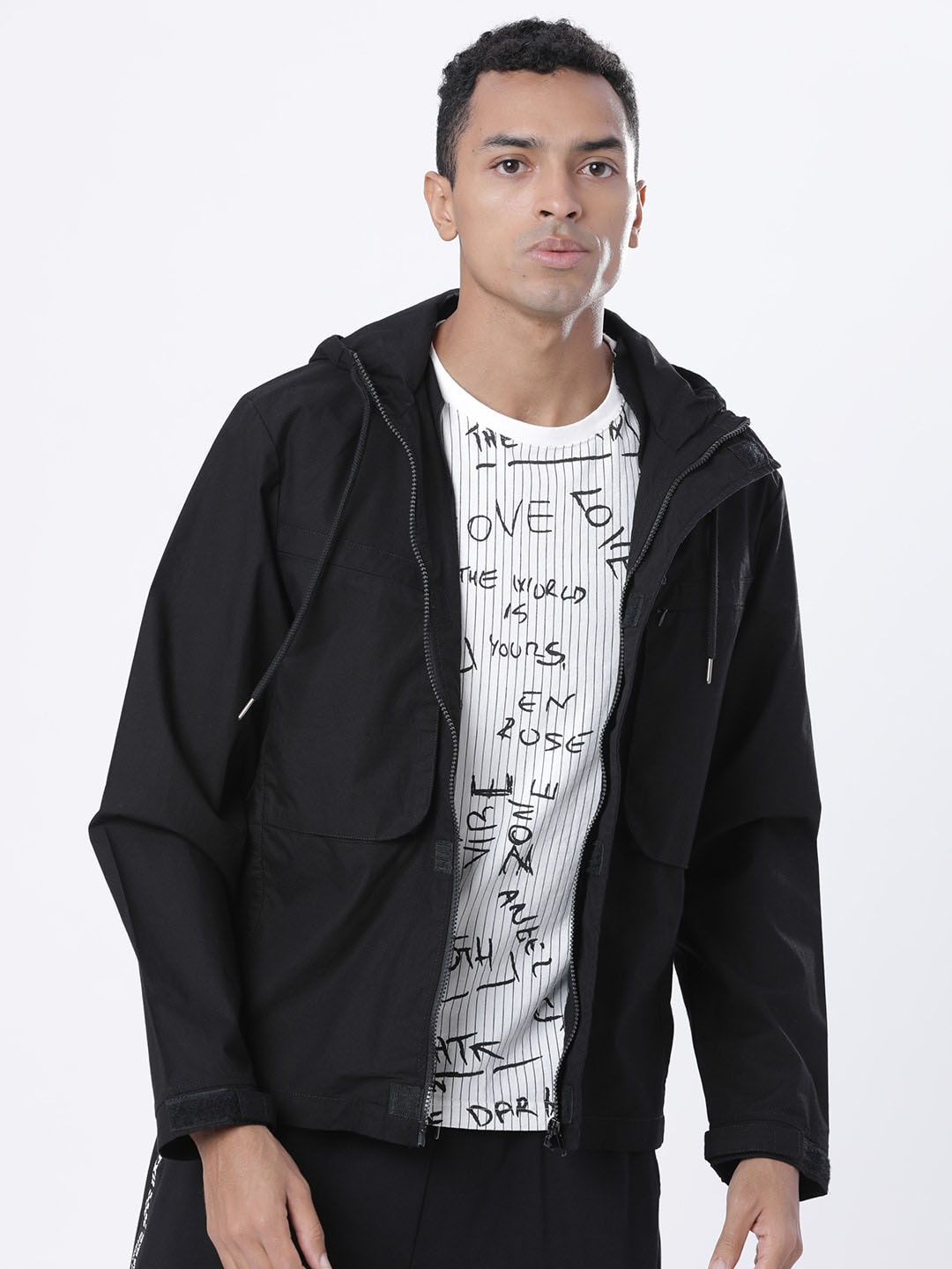 

HIGHLANDER Men Black Solid Cotton Bomber Jacket
