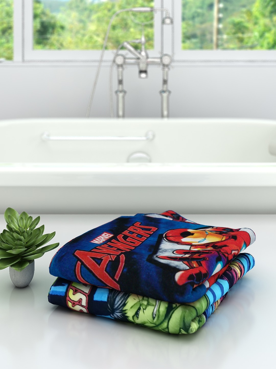 

Marvel Kids Set Of 2 Avengers Printed 350 GSM Cotton Bath Towels, Multi