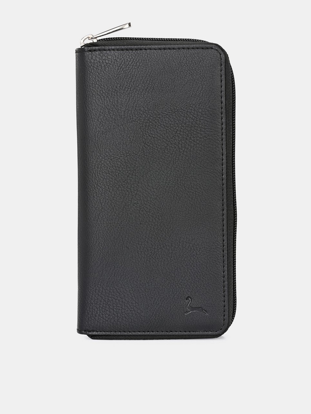 Pacific Gold Women Black Textured Faux Leather Zip Around Wallet