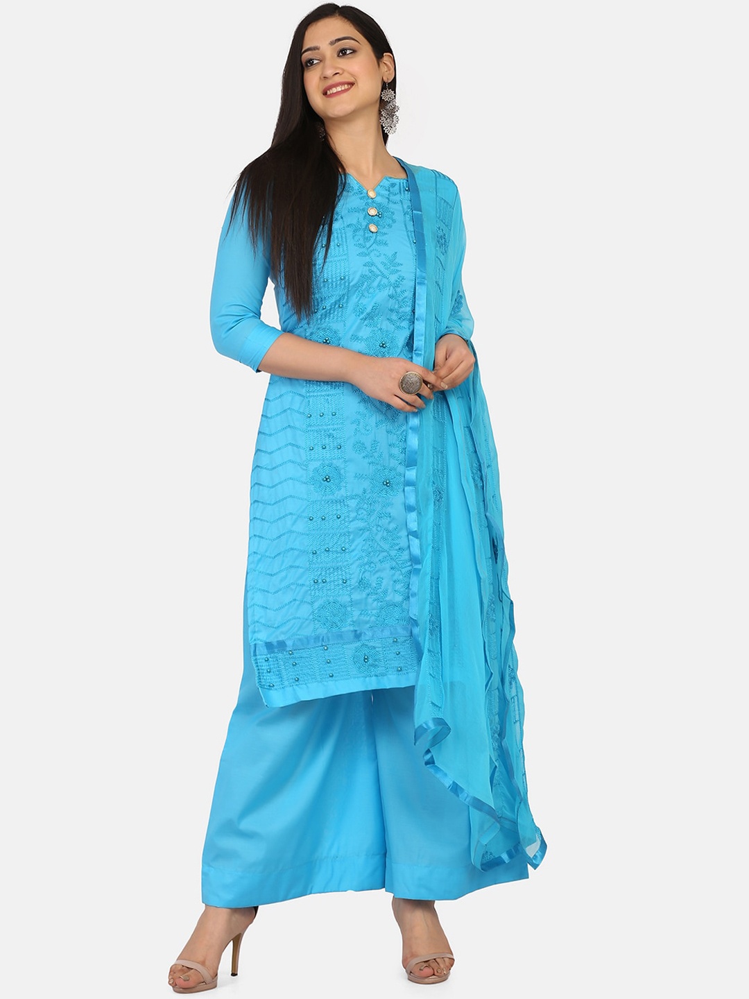

Shaily Blue Cotton Blend Unstitched Dress Material