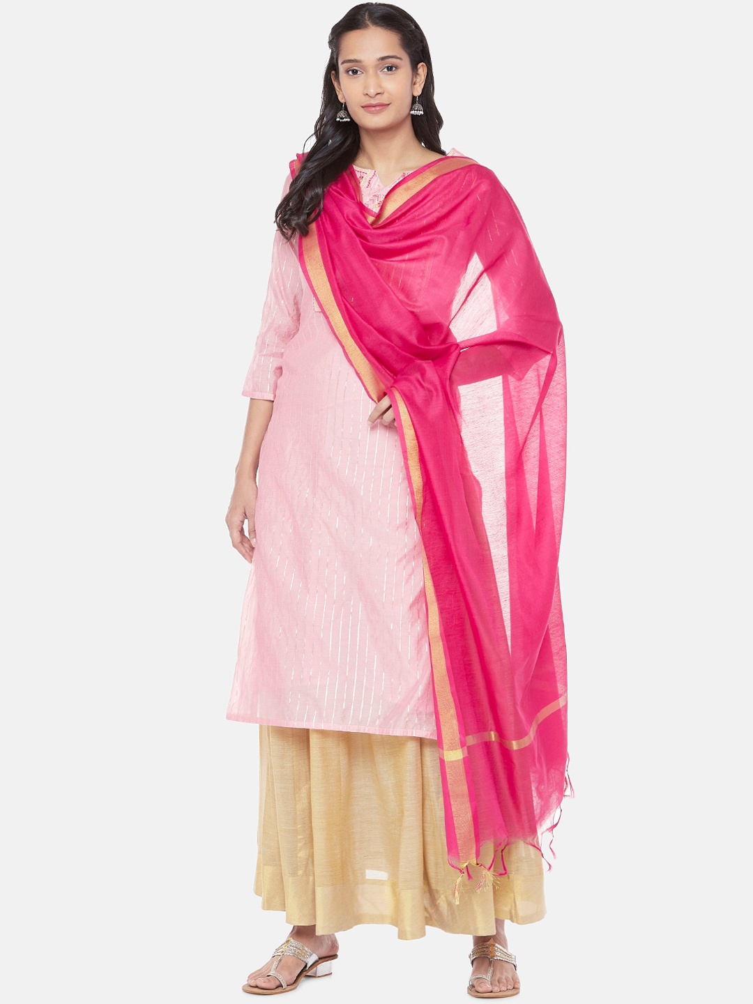 

Ethnicity Fuchsia Pink & Gold-Toned Solid Dupatta