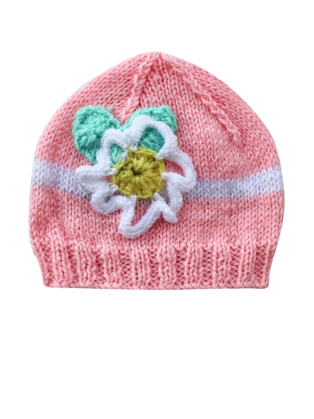 

Woonie Unisex Kids Pink & White Self Design Beanie