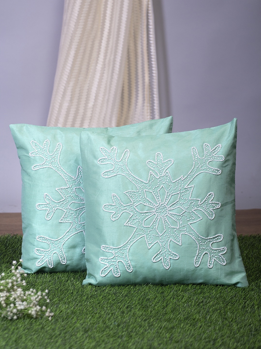 

Alina decor Blue Set of 2 Embellished Square Cushion Covers