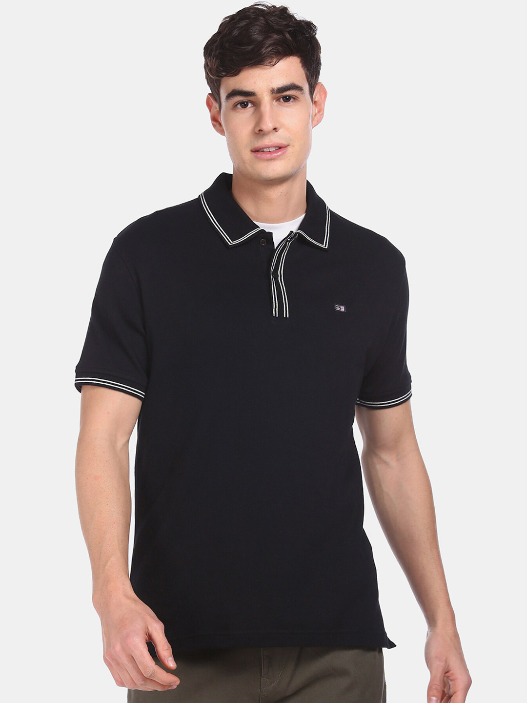 

Arrow Sport Men Black Solid Polo Collar T-shirt