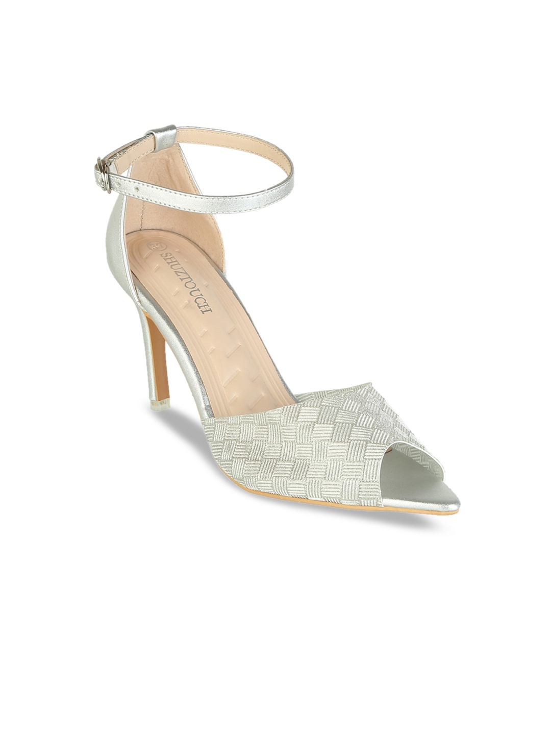 

SHUZ TOUCH Women Silver-Toned Printed Peep Toes